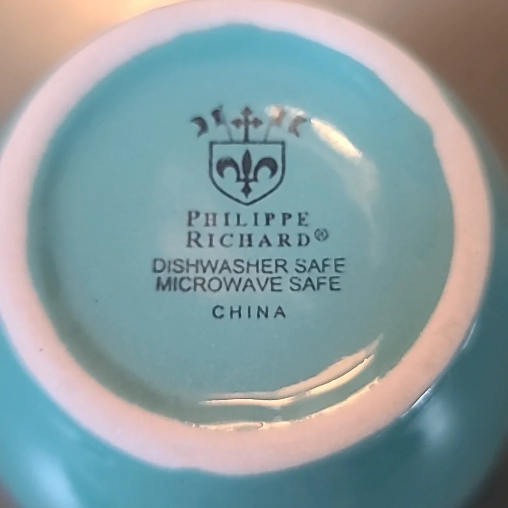 Philippe Richard Hand Painted Colorful Ceramic Mug Set with Chrome Stand